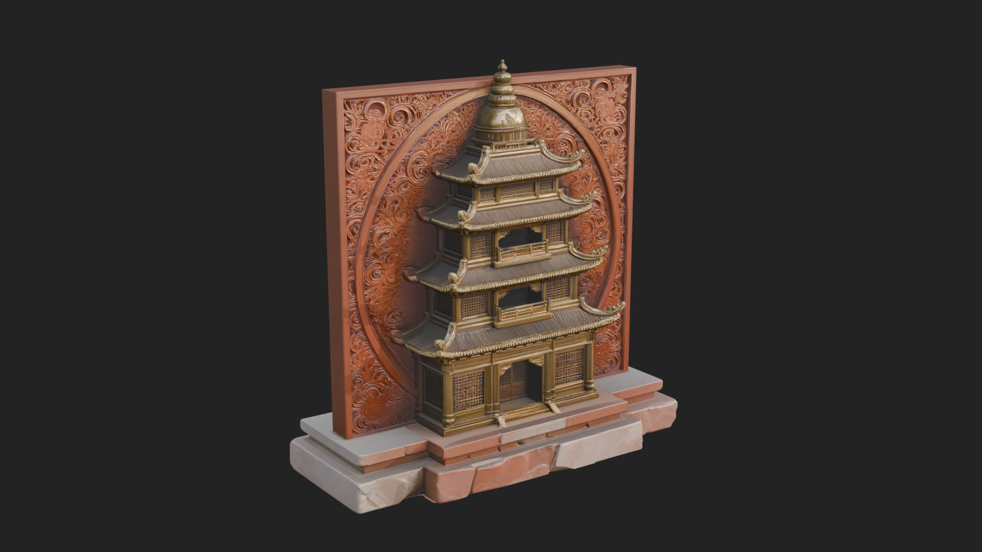 Temple Shrine Relief Plaque Design 3 3D Print Model 3D Model