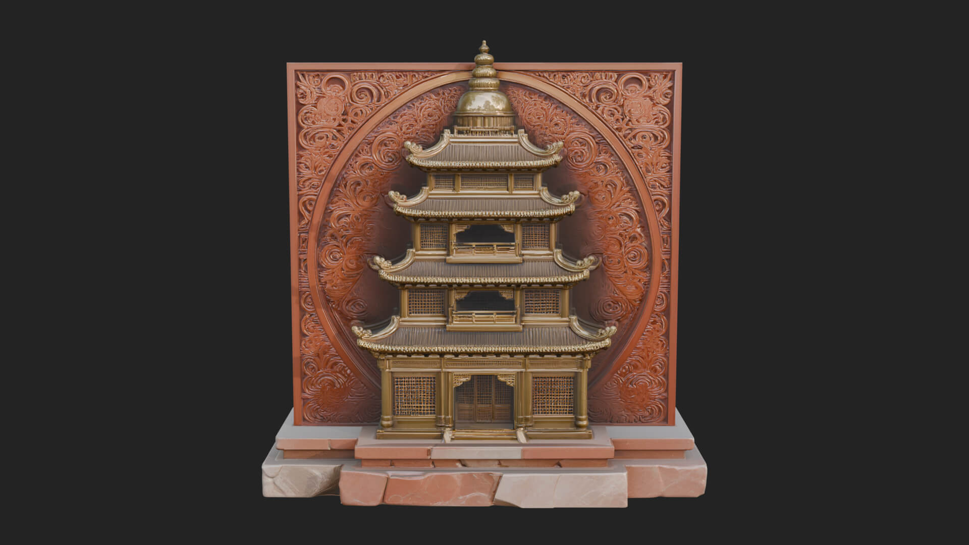 Temple Shrine Relief Plaque Design 3 3D Print Model 3D Model