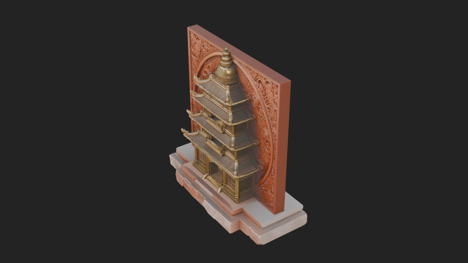 Temple Shrine Relief Plaque Design 3 3D Print Model 3D Model