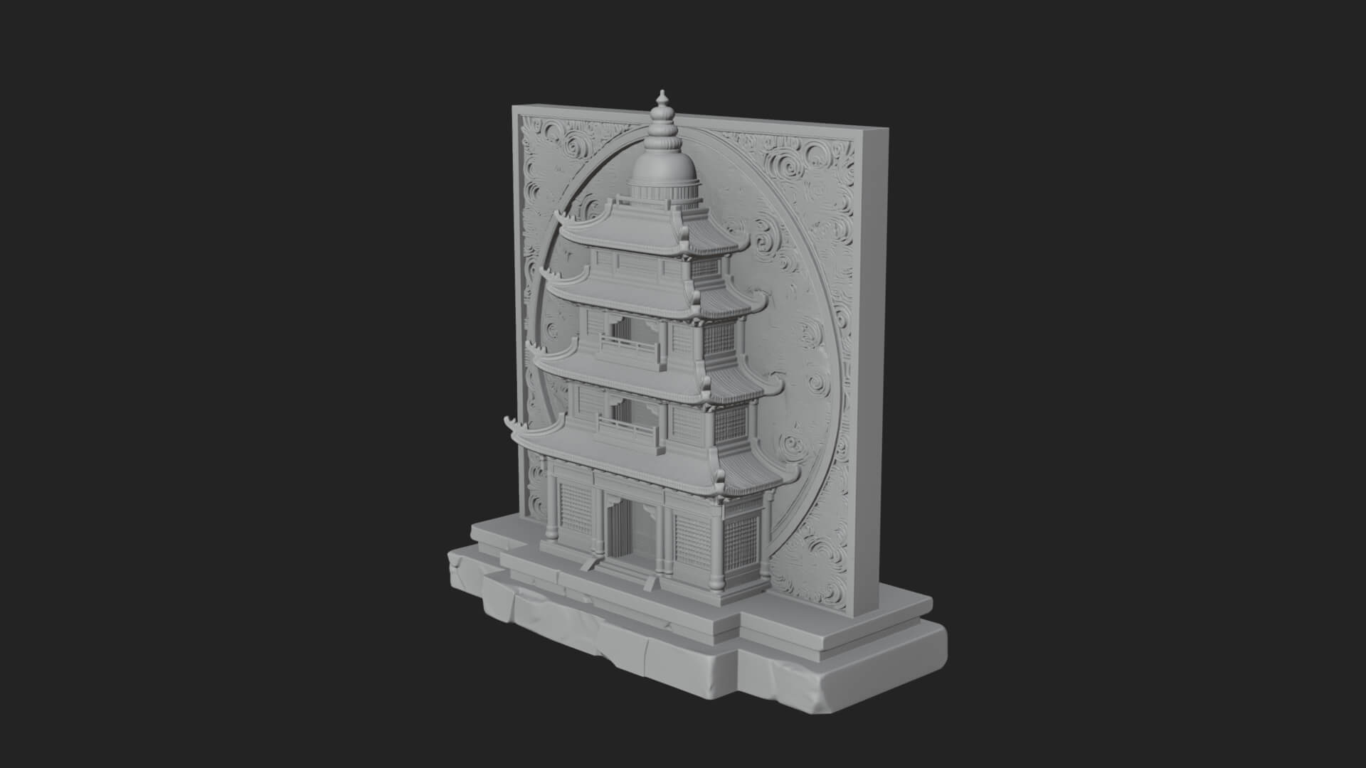 Temple Shrine Relief Plaque Design 3 3D Print Model 3D Model