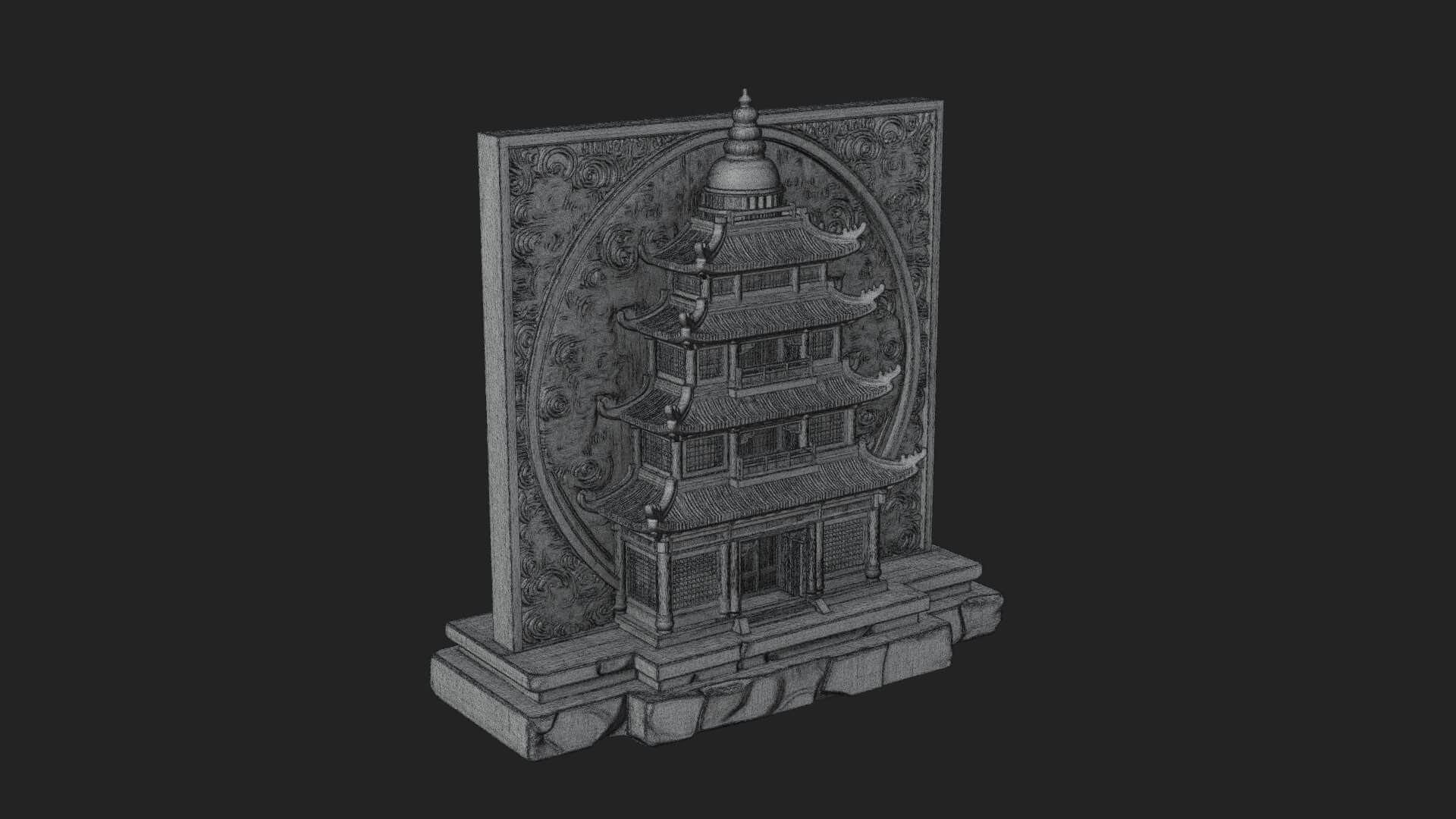 Temple Shrine Relief Plaque Design 3 3D Print Model 3D Model