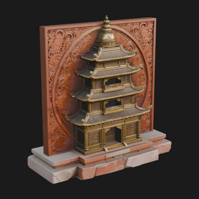 Temple Shrine Relief Plaque Design 3 3D Print Model