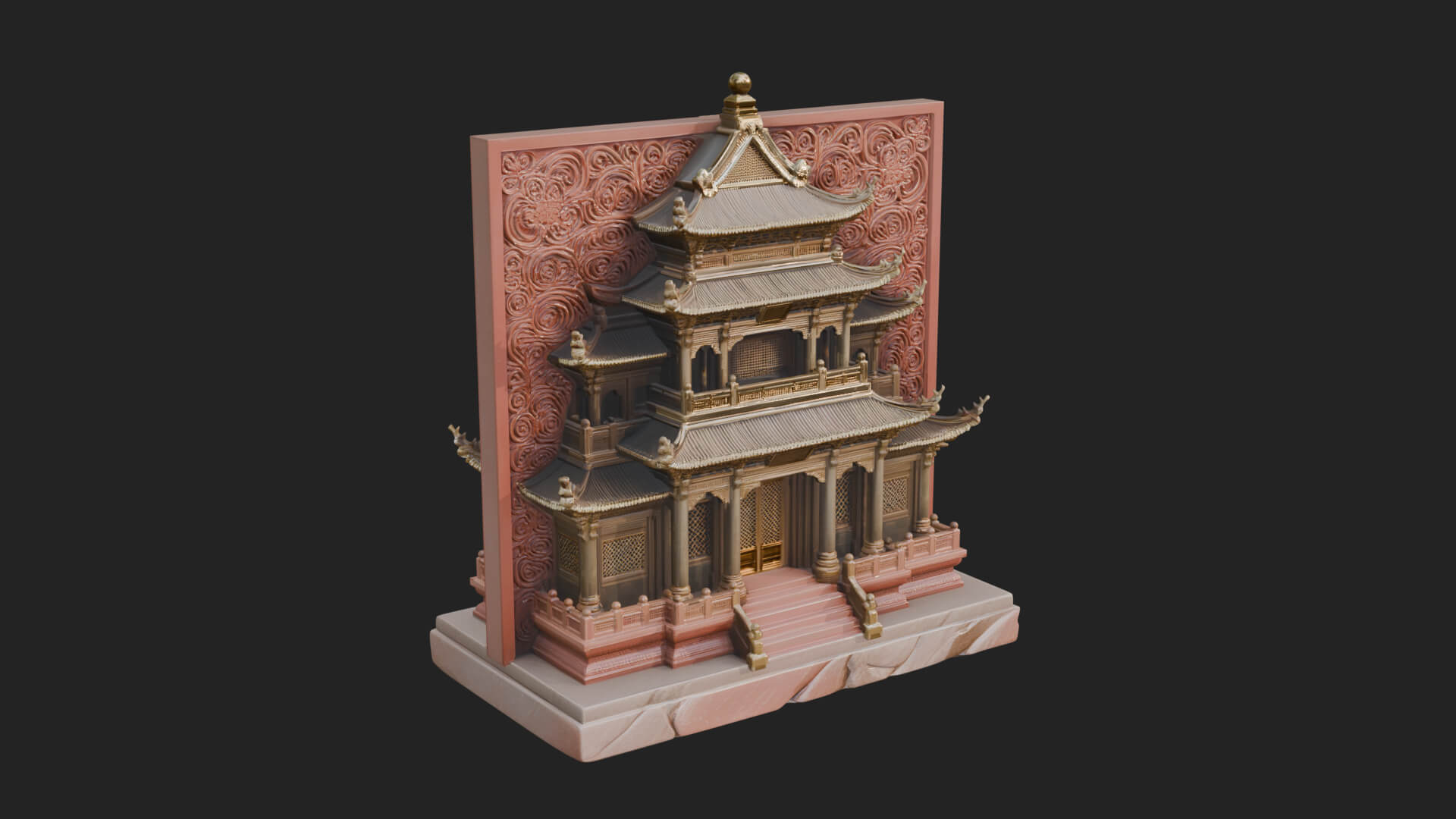Temple Shrine Relief Plaque Design 4 3D Print Model 3D Model