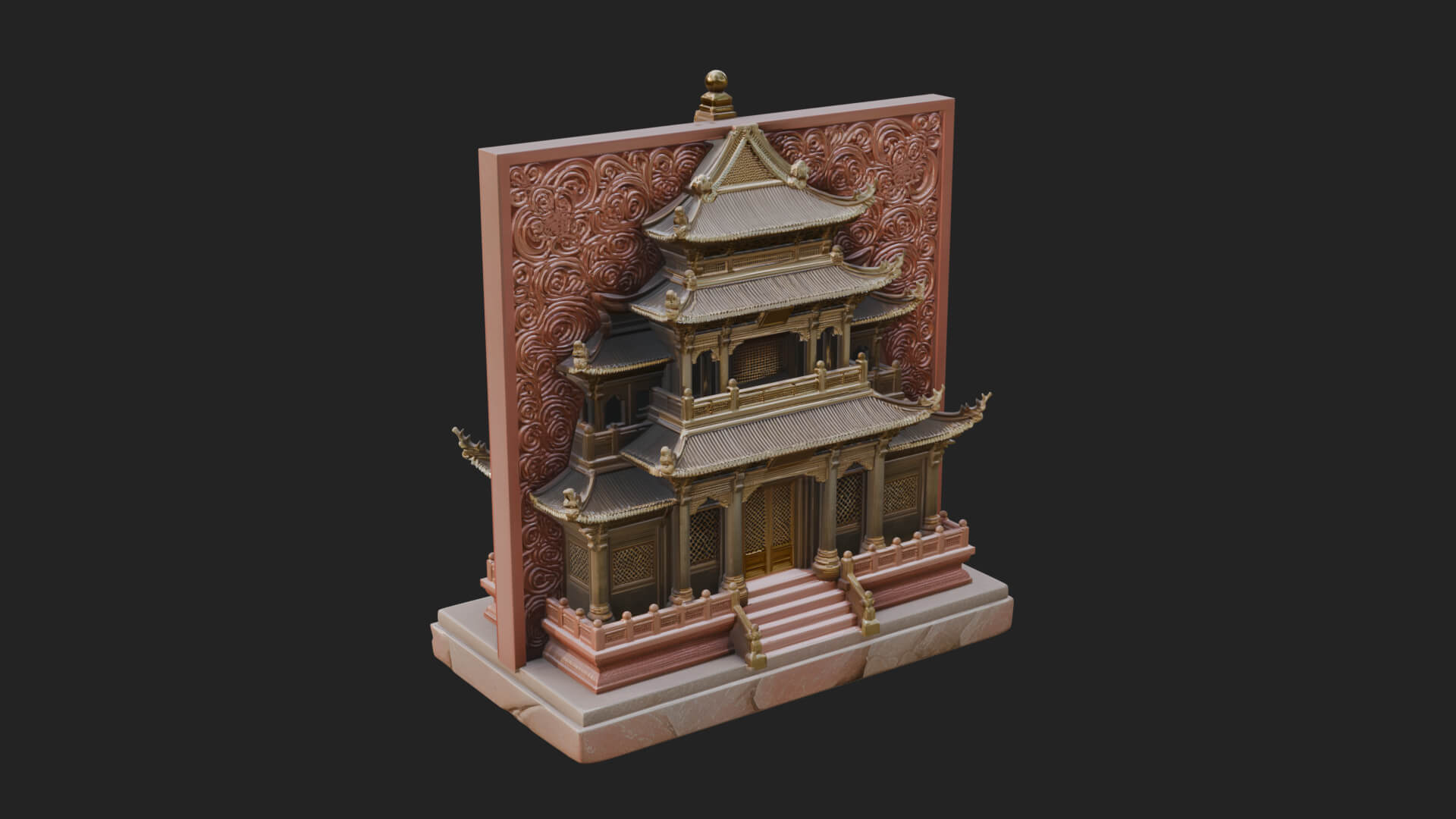 Temple Shrine Relief Plaque Design 4 3D Print Model 3D Model