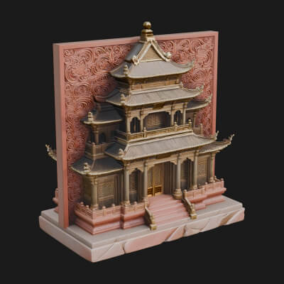 Temple Shrine Relief Plaque Design 4 3D Print Model