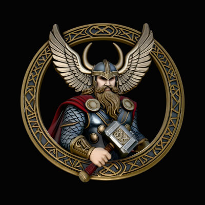 Thor with Hammer Relief Medallion Pendant Design 1 3D Print