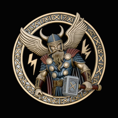 Thor with Hammer Relief Medallion Pendant Design 3 3D Pri
