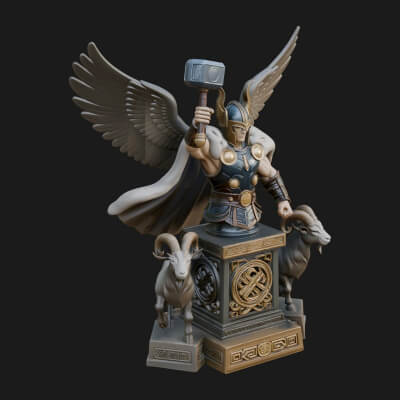 Thor with Hammer Statue Design 10 3D Print Model