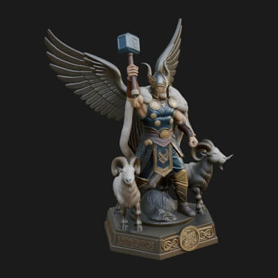Thor with Hammer Statue Design 11 3D Print Model