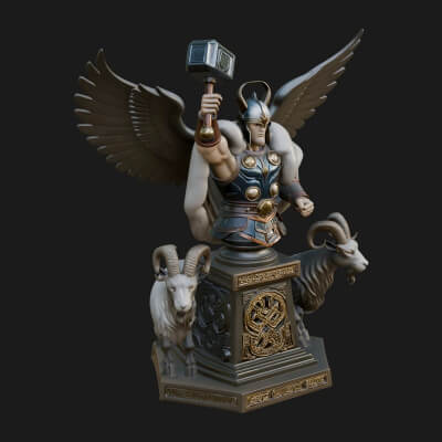 Thor with Hammer Statue Design 12 3D Print Model