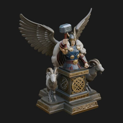 Thor with Hammer Statue Design 9 3D Print Model