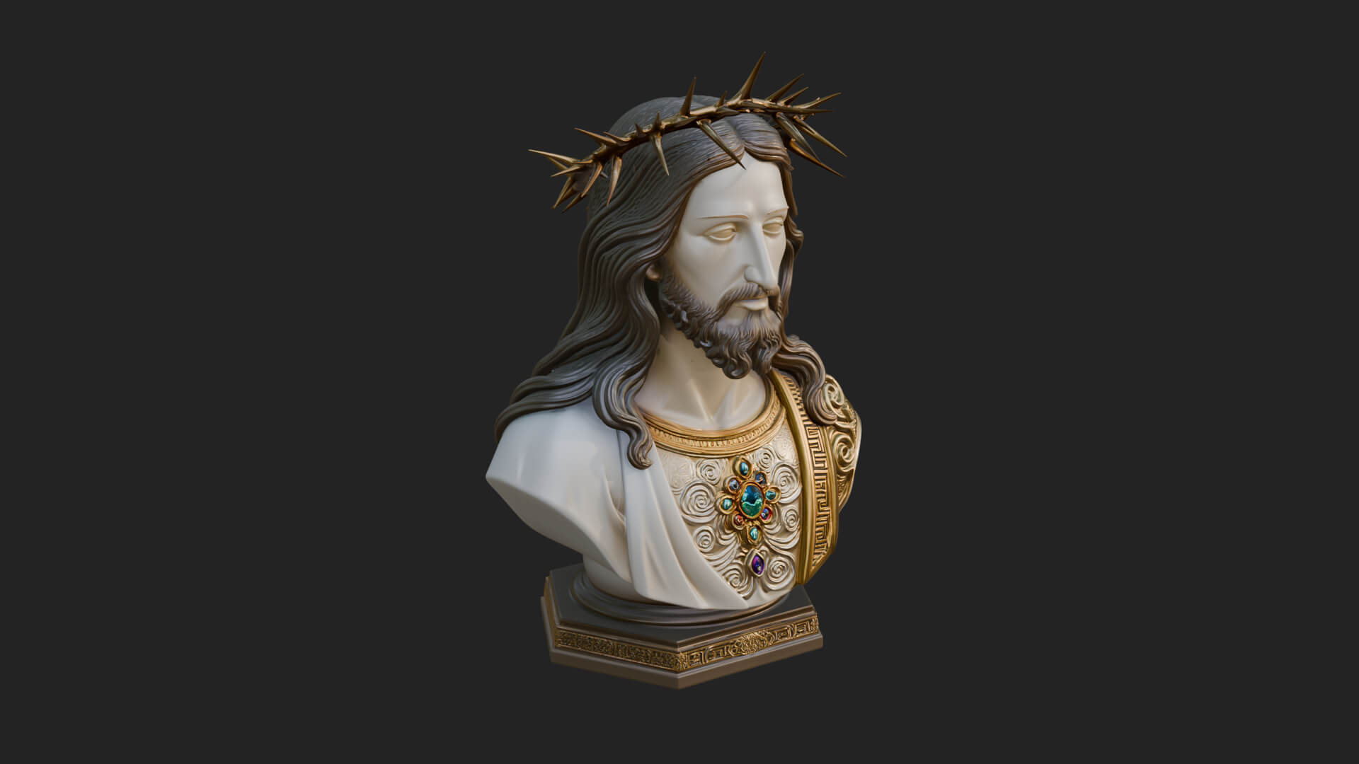 Thorn Crowned Christ Bust Statue Design 1 3D Print Model 3D Model