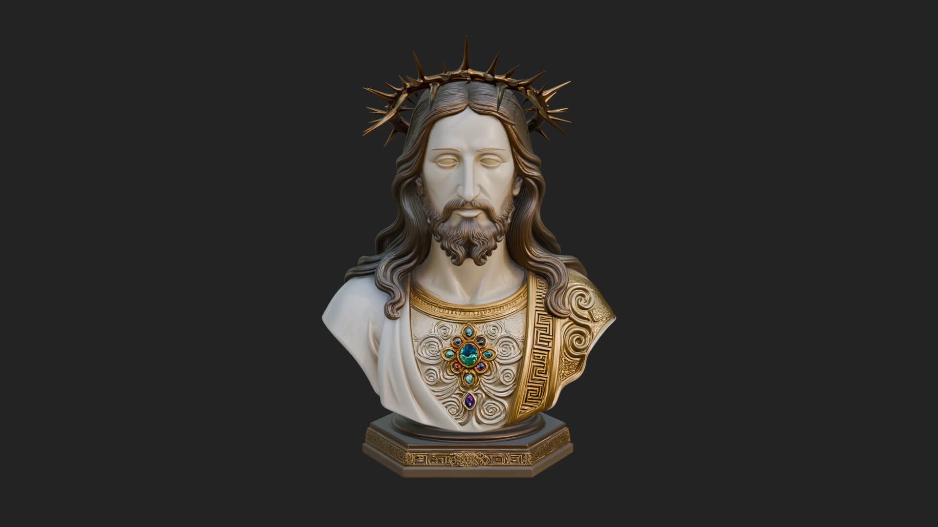 Thorn Crowned Christ Bust Statue Design 1 3D Print Model 3D Model