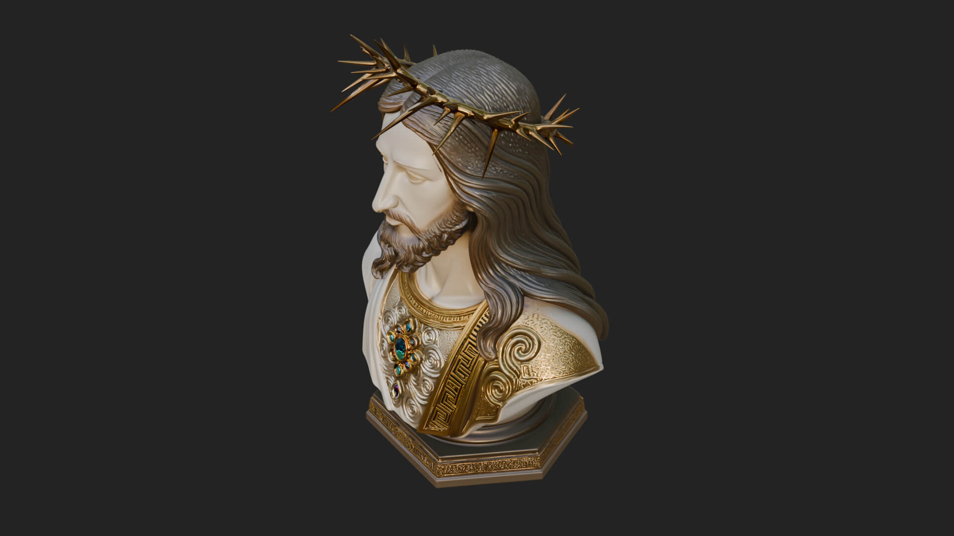 Thorn Crowned Christ Bust Statue Design 1 3D Print Model 3D Model