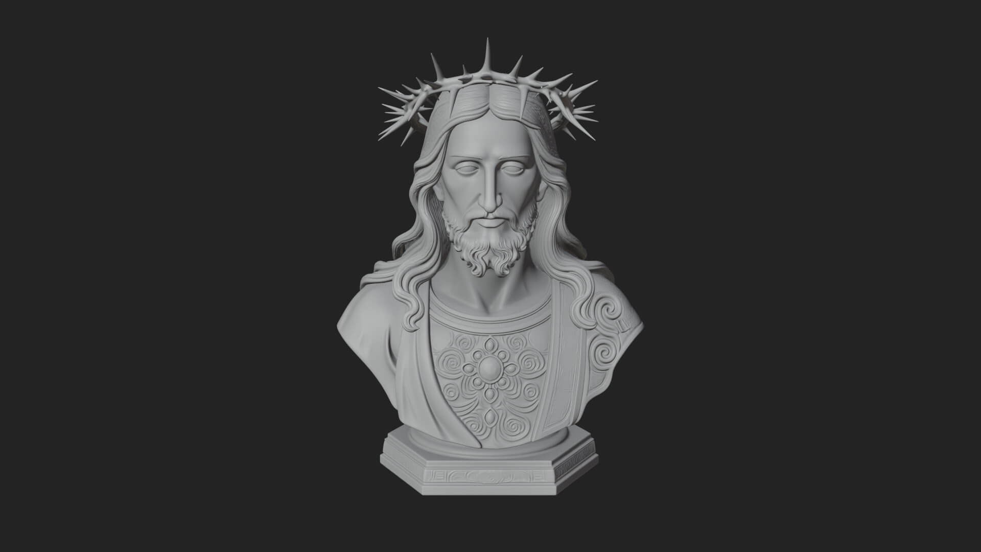 Thorn Crowned Christ Bust Statue Design 1 3D Print Model 3D Model