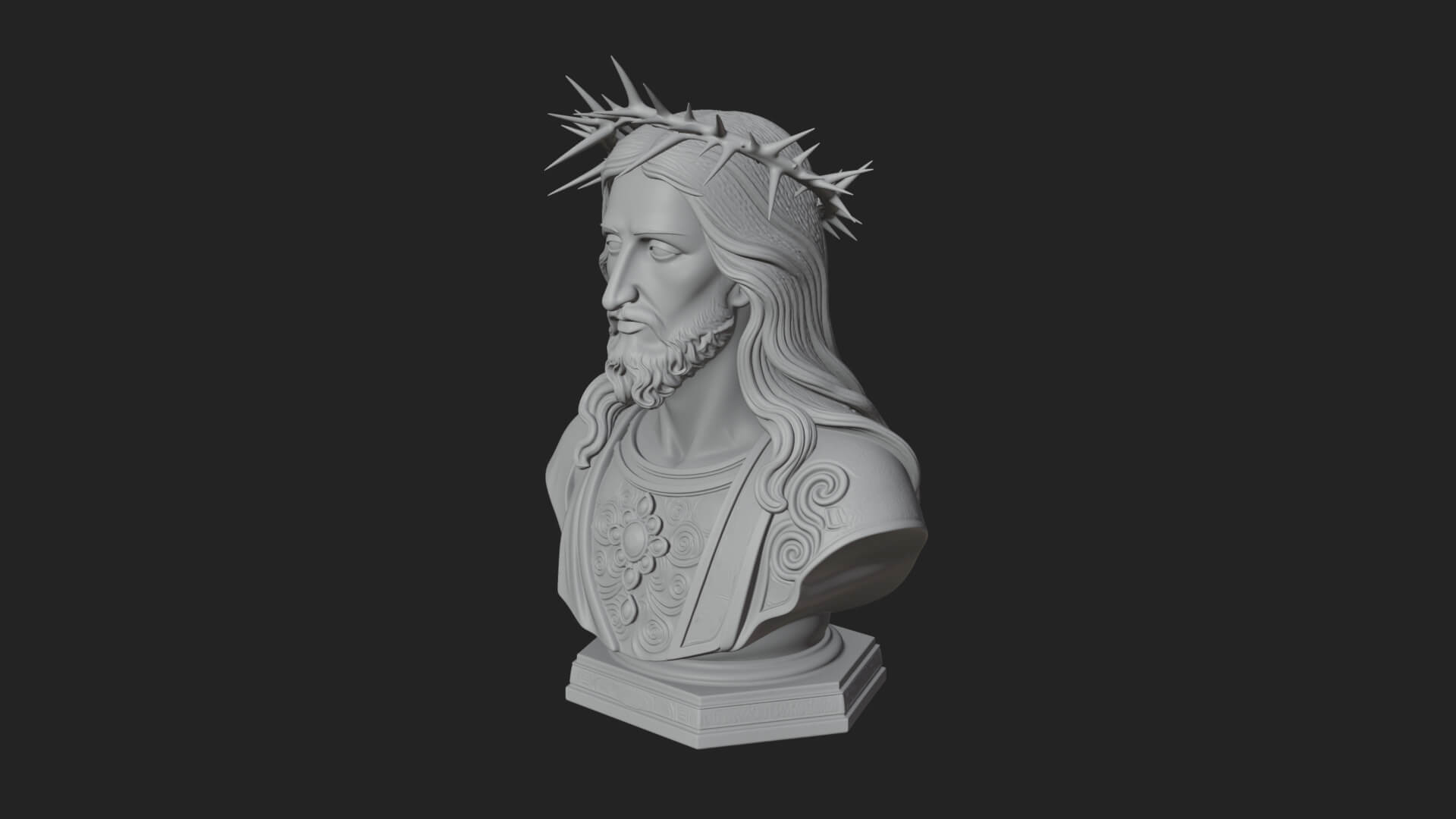 Thorn Crowned Christ Bust Statue Design 1 3D Print Model 3D Model