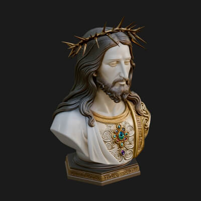 Thorn Crowned Christ Bust Statue Design 1 3D Print Model