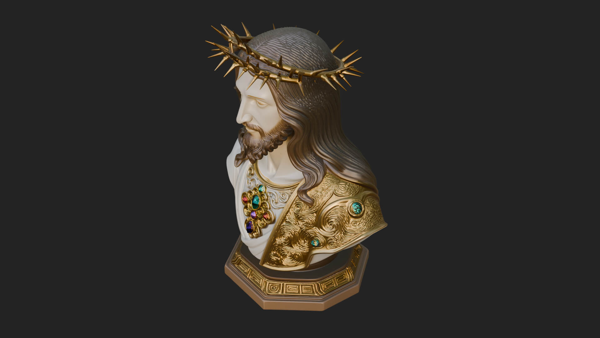Thorn Crowned Christ Bust Statue Design 2 3D Print Model 3D Model