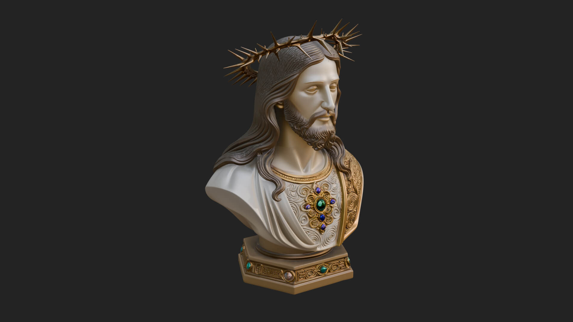 Thorn Crowned Christ Bust Statue Design 3 3D Print Model 3D Model