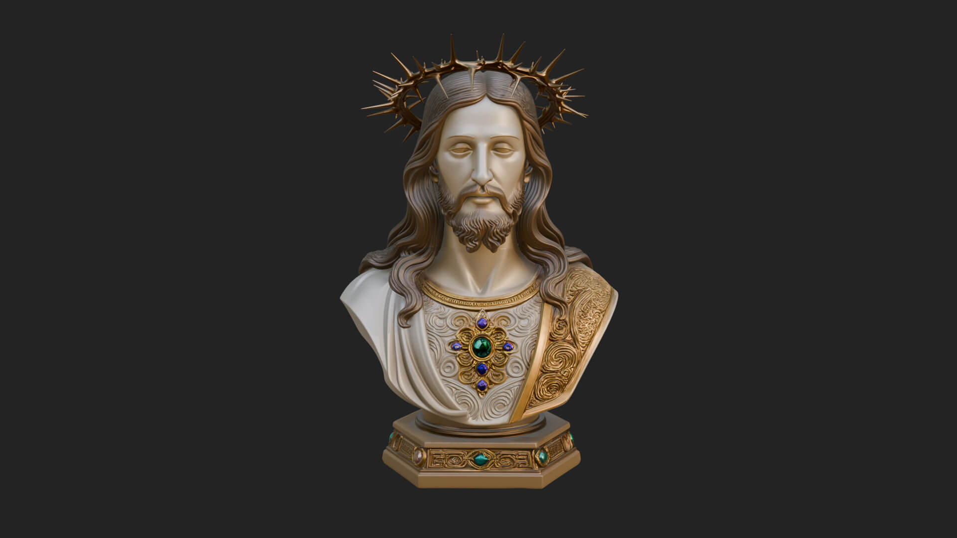Thorn Crowned Christ Bust Statue Design 3 3D Print Model 3D Model