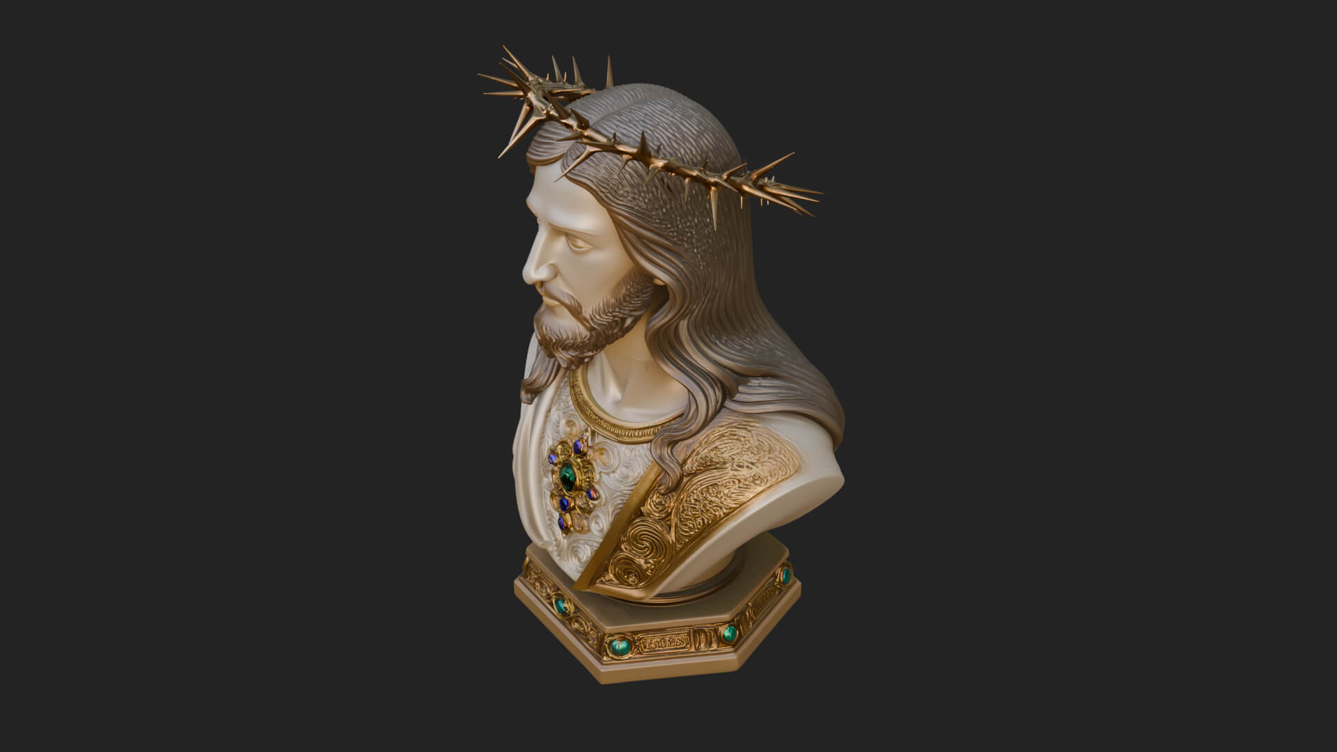 Thorn Crowned Christ Bust Statue Design 3 3D Print Model 3D Model