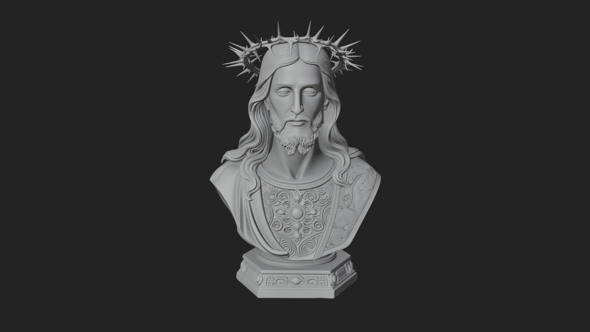 Thorn Crowned Christ Bust Statue Design 3 3D Print Model 3D Model