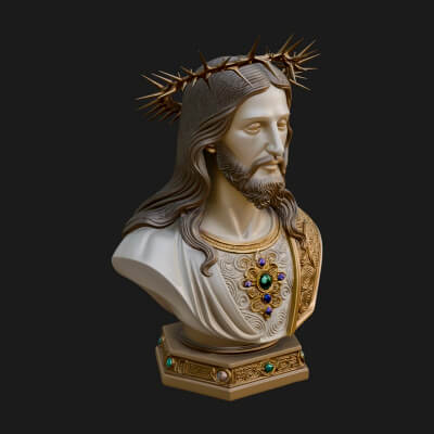 Thorn Crowned Christ Bust Statue Design 3 3D Print Model