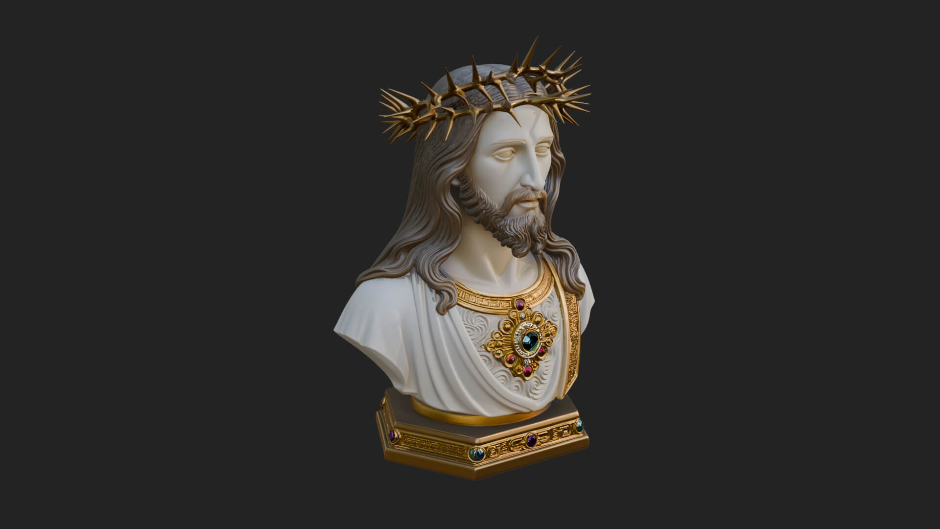 Thorn Crowned Christ Bust Statue Design 4 3D Print Model 3D Model
