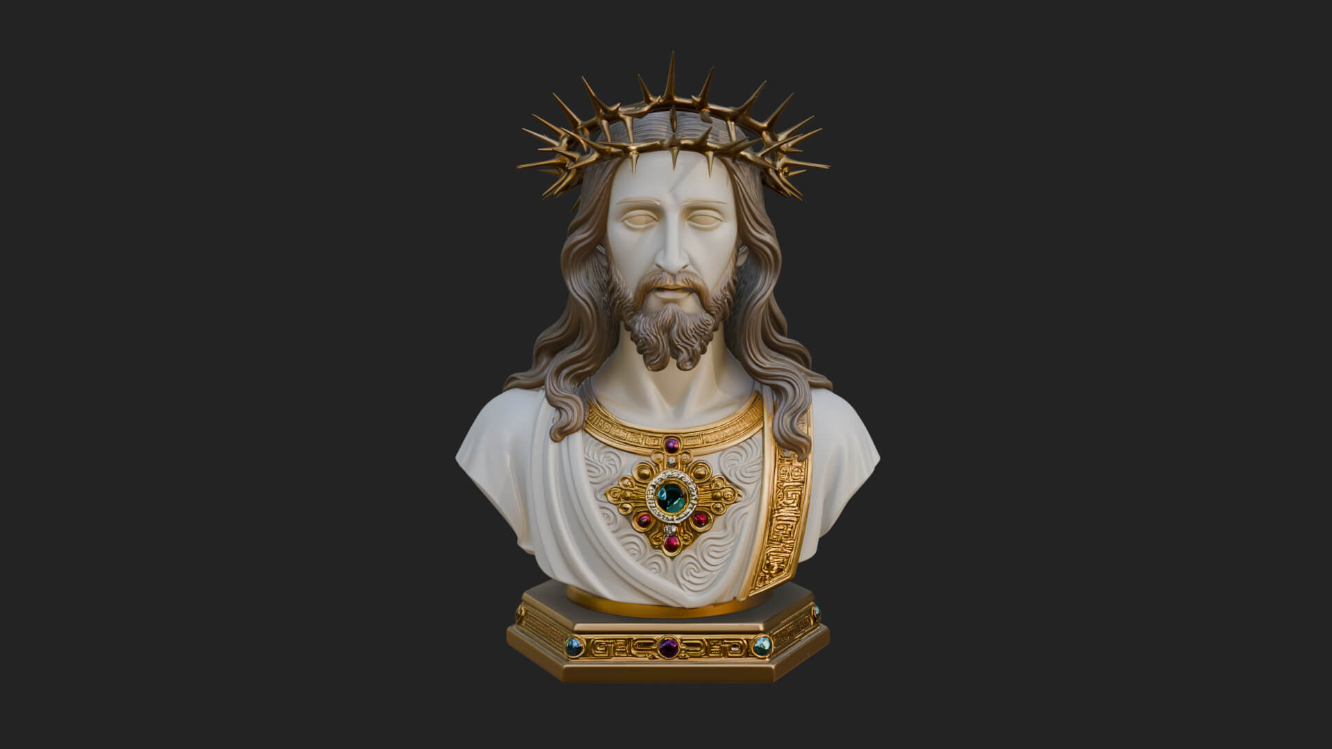 Thorn Crowned Christ Bust Statue Design 4 3D Print Model 3D Model