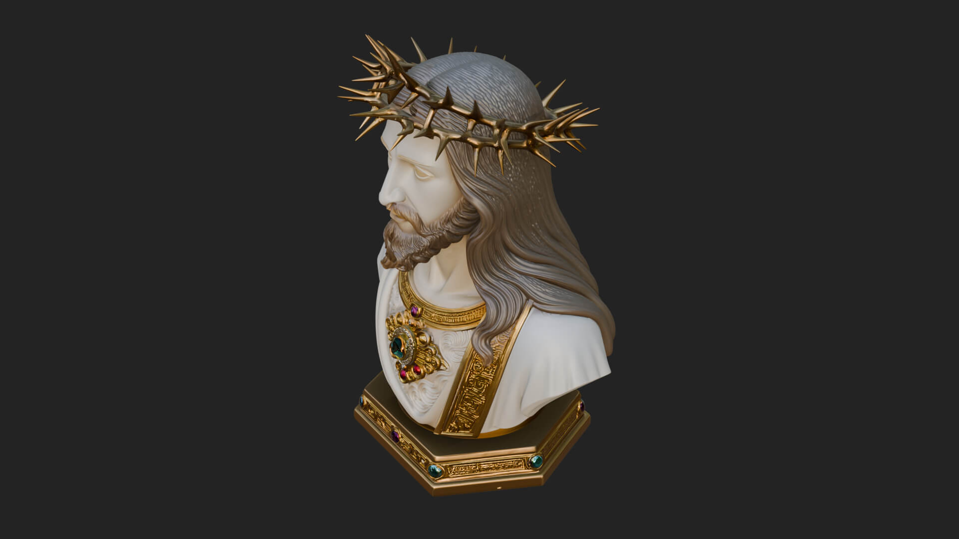 Thorn Crowned Christ Bust Statue Design 4 3D Print Model 3D Model