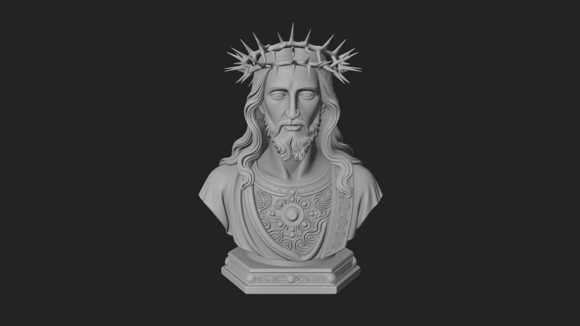 Thorn Crowned Christ Bust Statue Design 4 3D Print Model 3D Model