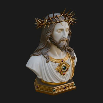 Thorn Crowned Christ Bust Statue Design 4 3D Print Model