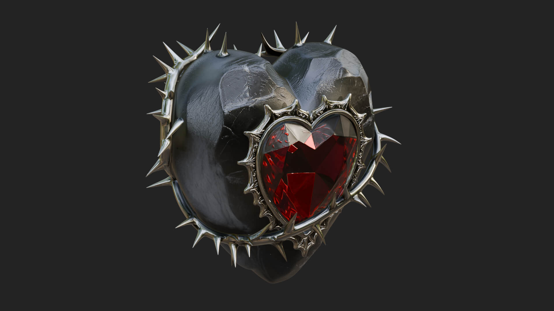 Thorn Spiked Ruby Heart Ornament Design 1 3D Print Model 3D Model