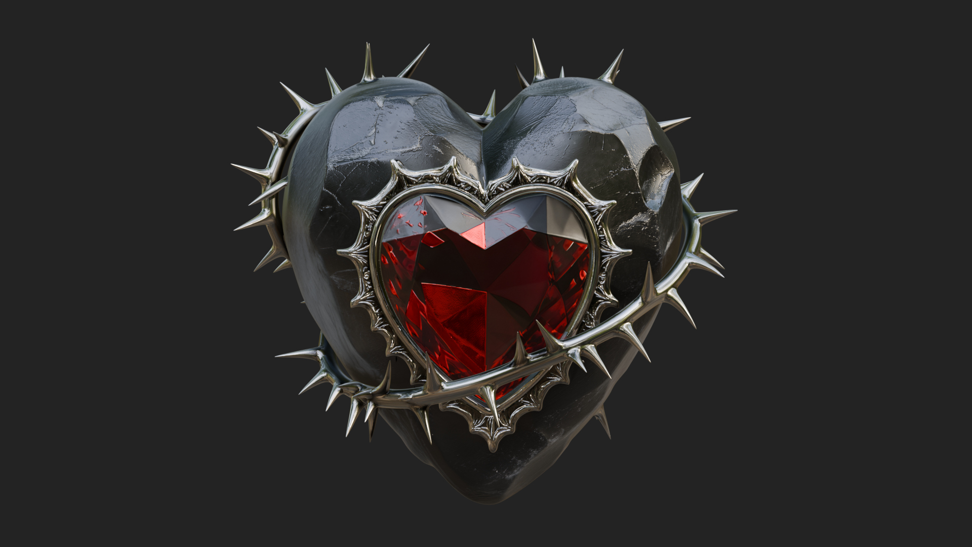 Thorn Spiked Ruby Heart Ornament Design 1 3D Print Model 3D Model