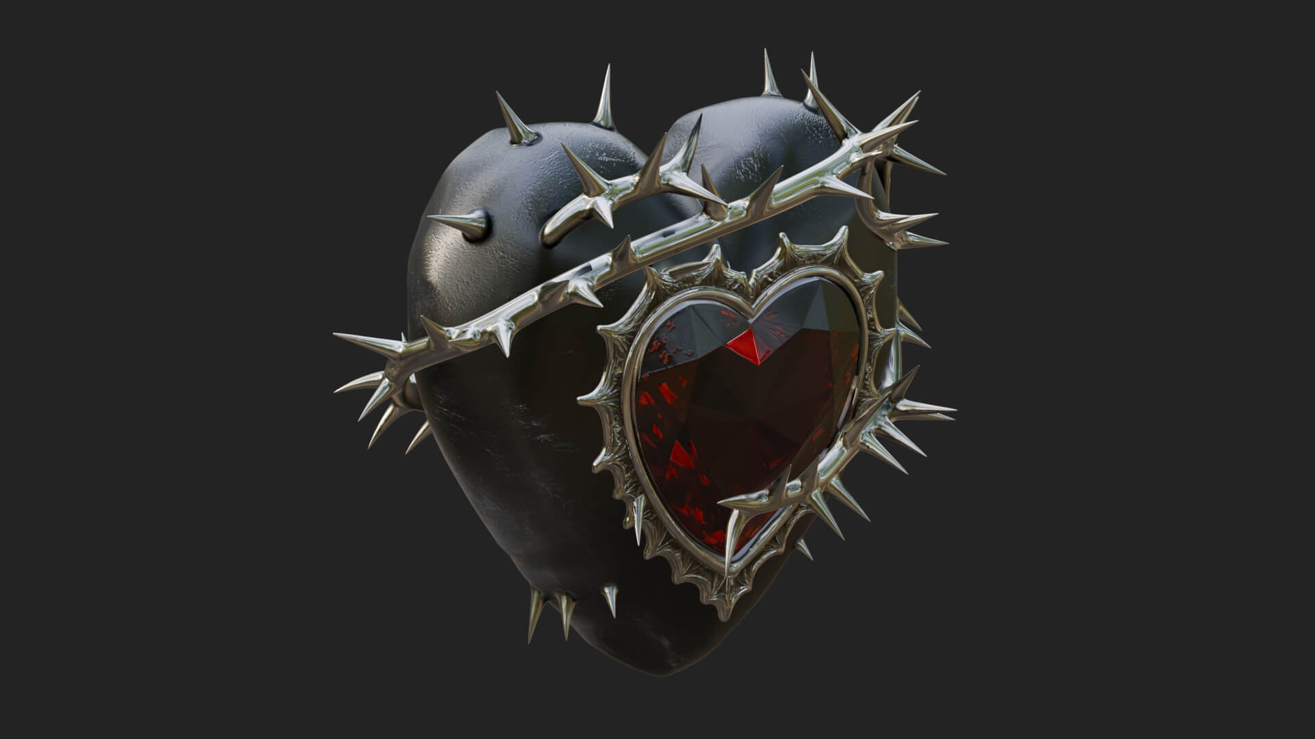 Thorn Spiked Ruby Heart Ornament Design 1 3D Print Model 3D Model