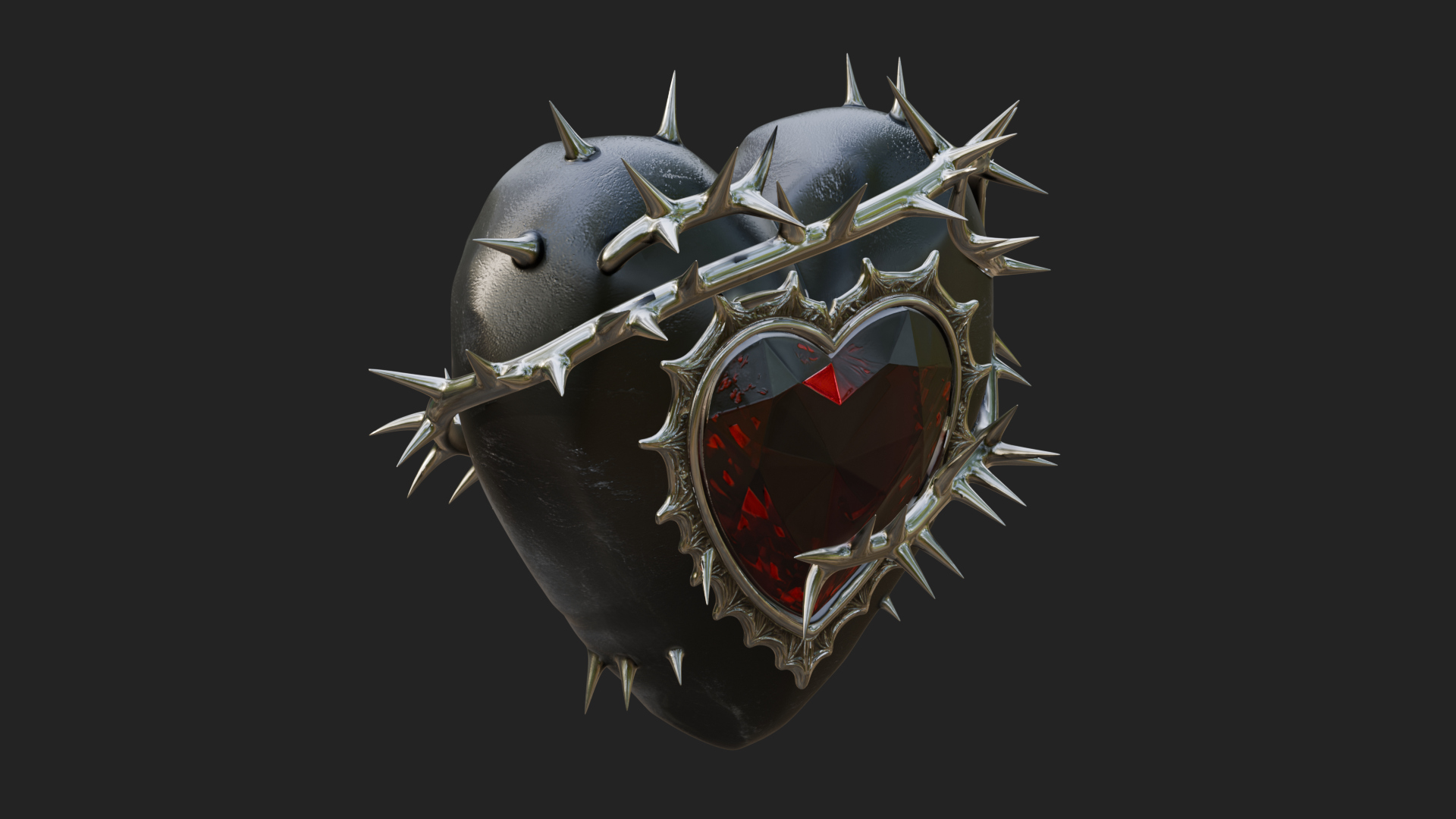 Thorn Spiked Ruby Heart Ornament Design 1 3D Print Model 3D Model