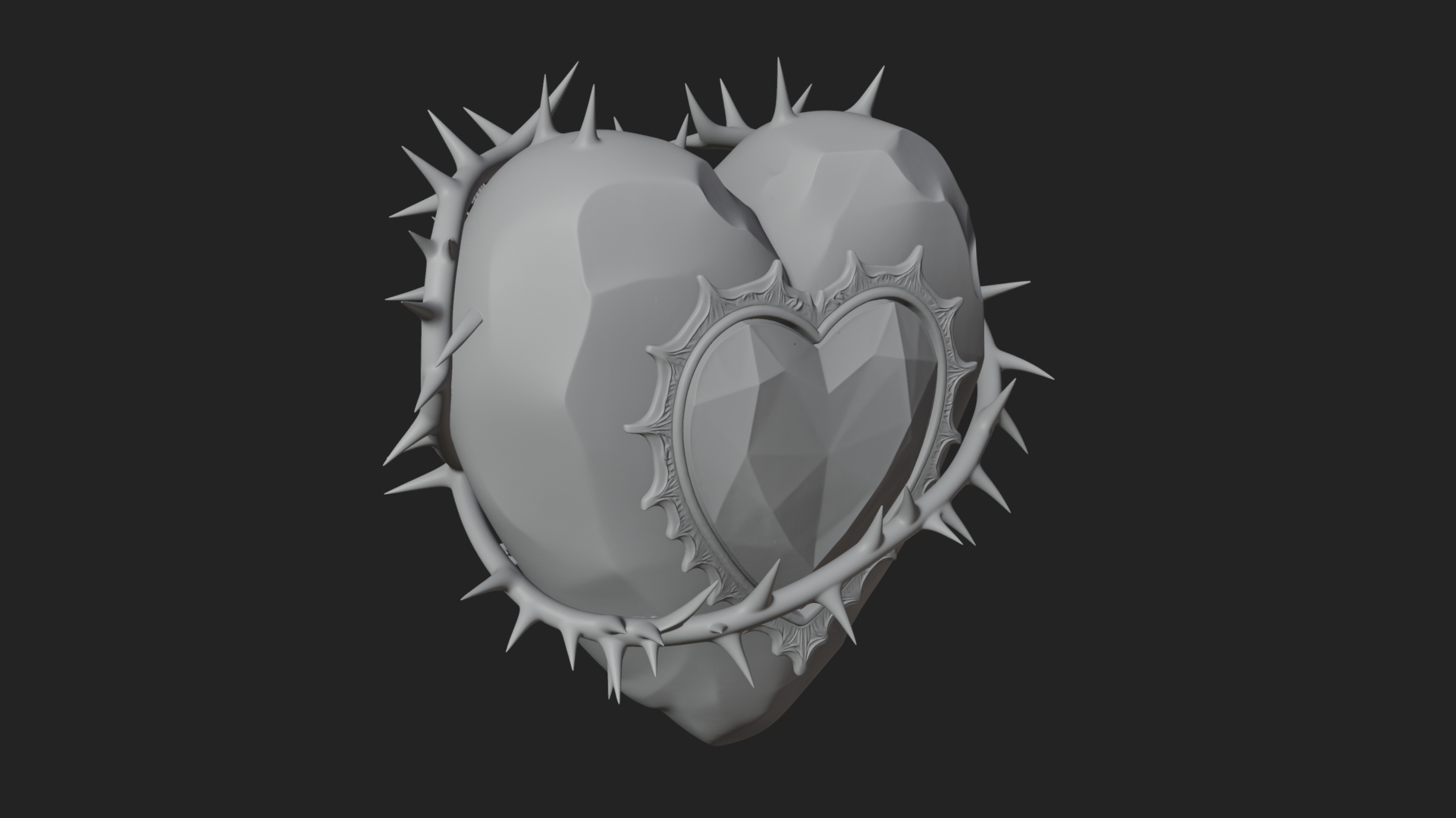 Thorn Spiked Ruby Heart Ornament Design 1 3D Print Model 3D Model