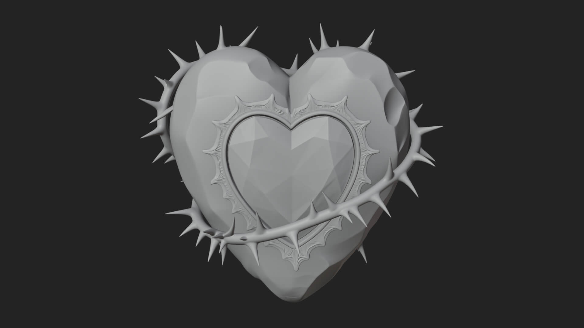 Thorn Spiked Ruby Heart Ornament Design 1 3D Print Model 3D Model