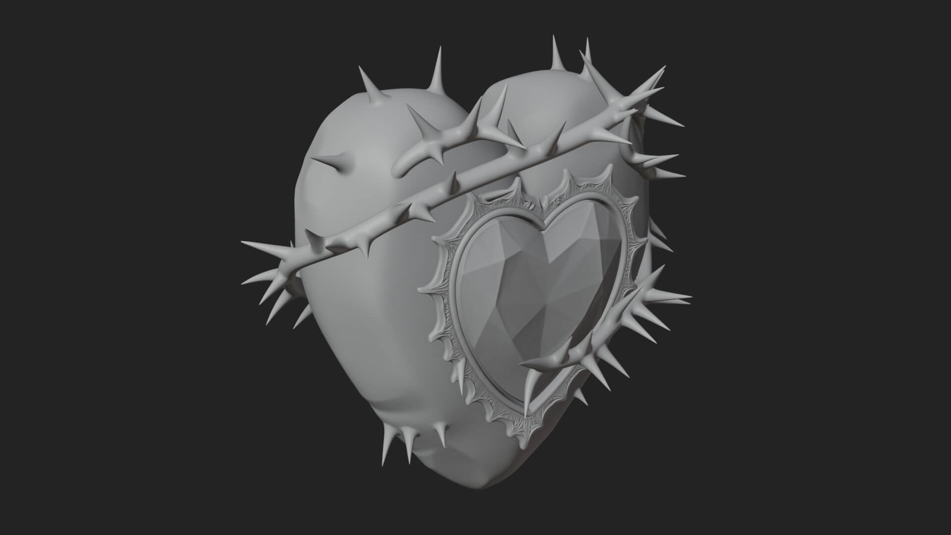 Thorn Spiked Ruby Heart Ornament Design 1 3D Print Model 3D Model
