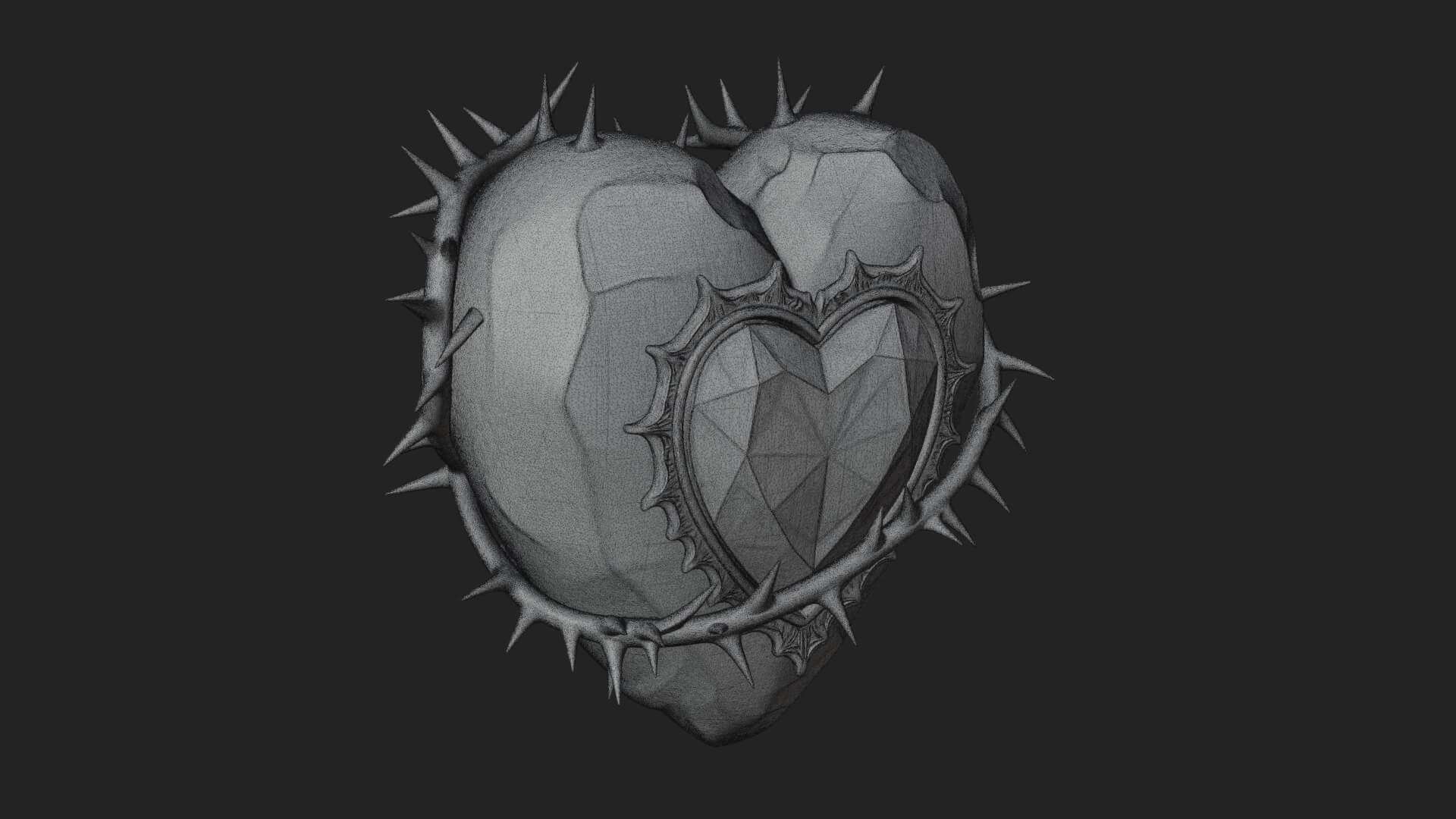 Thorn Spiked Ruby Heart Ornament Design 1 3D Print Model 3D Model