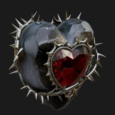 Thorn Spiked Ruby Heart Ornament Design 1 3D Print Model