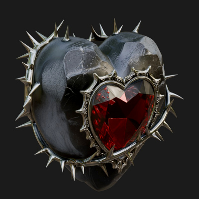 Thorn Spiked Ruby Heart Ornament Design 1 3D Print Model