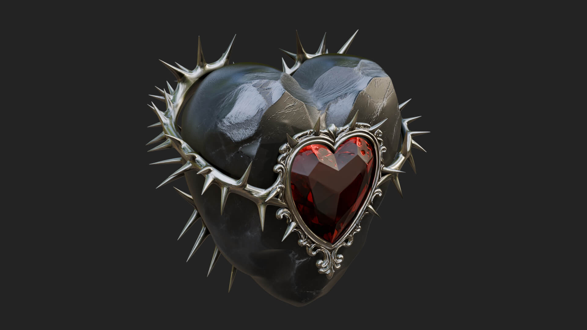 Thorn Spiked Ruby Heart Ornament Design 2 3D Print Model 3D Model