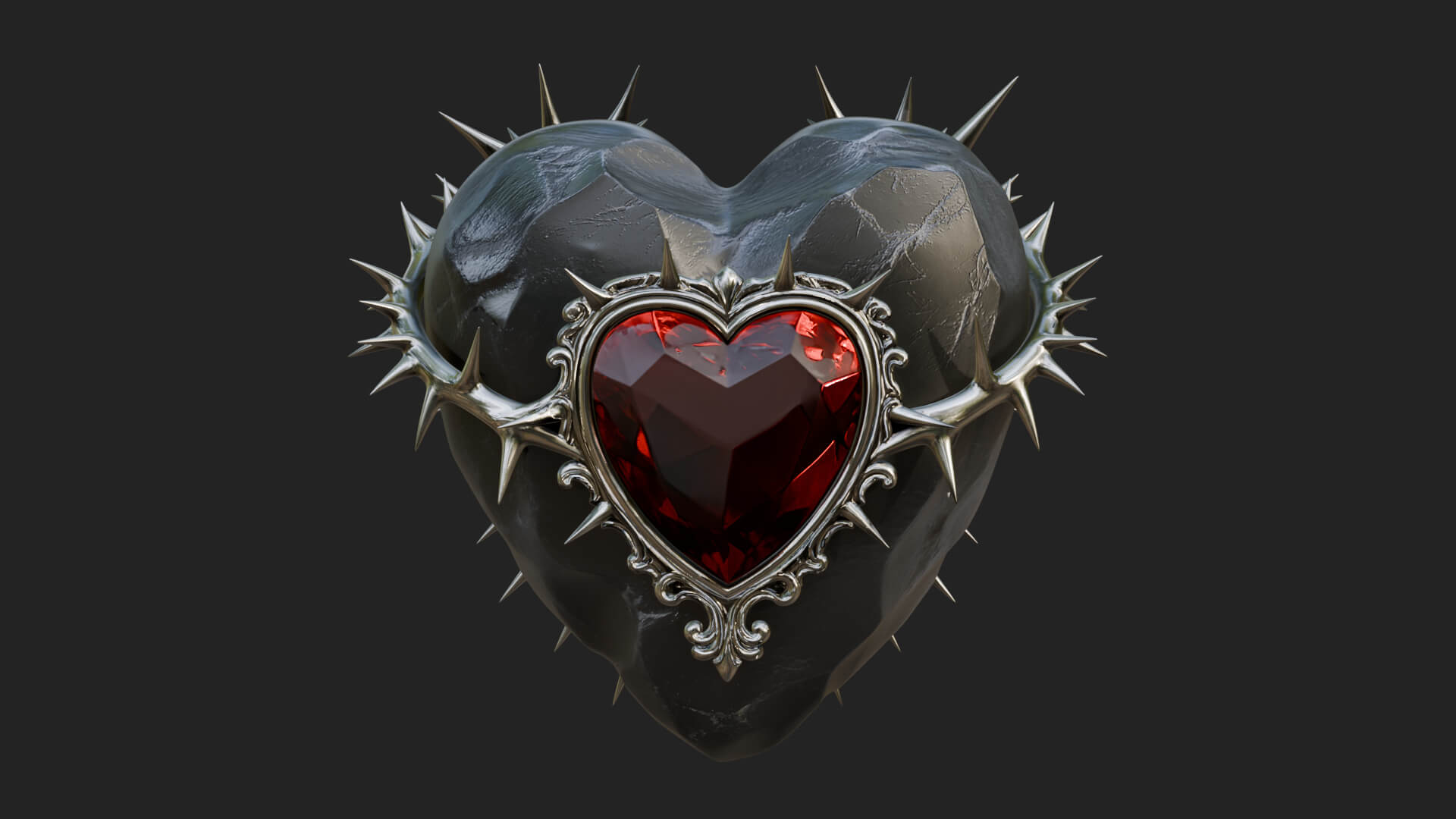 Thorn Spiked Ruby Heart Ornament Design 2 3D Print Model 3D Model