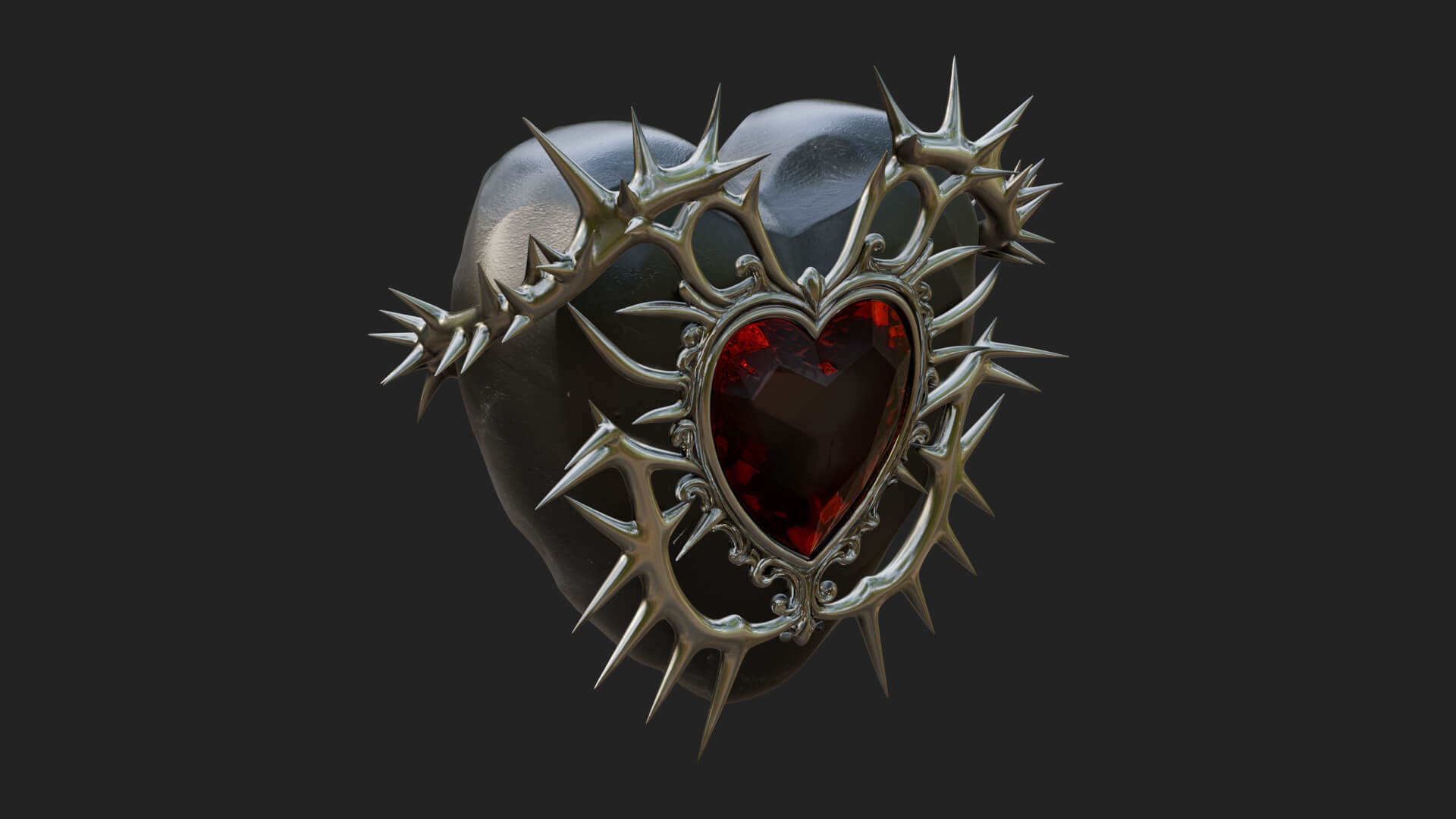 Thorn Spiked Ruby Heart Ornament Design 2 3D Print Model 3D Model