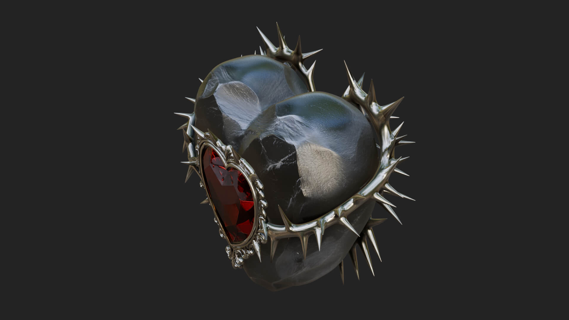 Thorn Spiked Ruby Heart Ornament Design 2 3D Print Model 3D Model