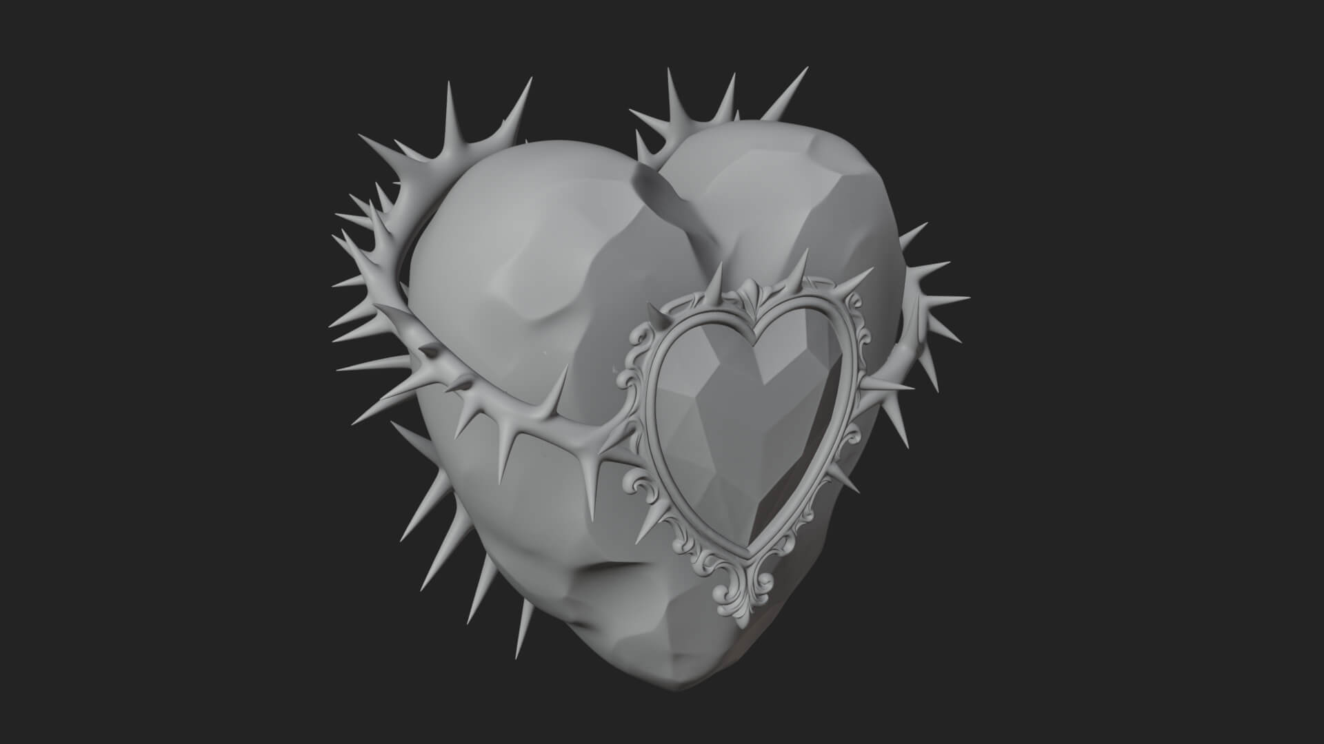 Thorn Spiked Ruby Heart Ornament Design 2 3D Print Model 3D Model