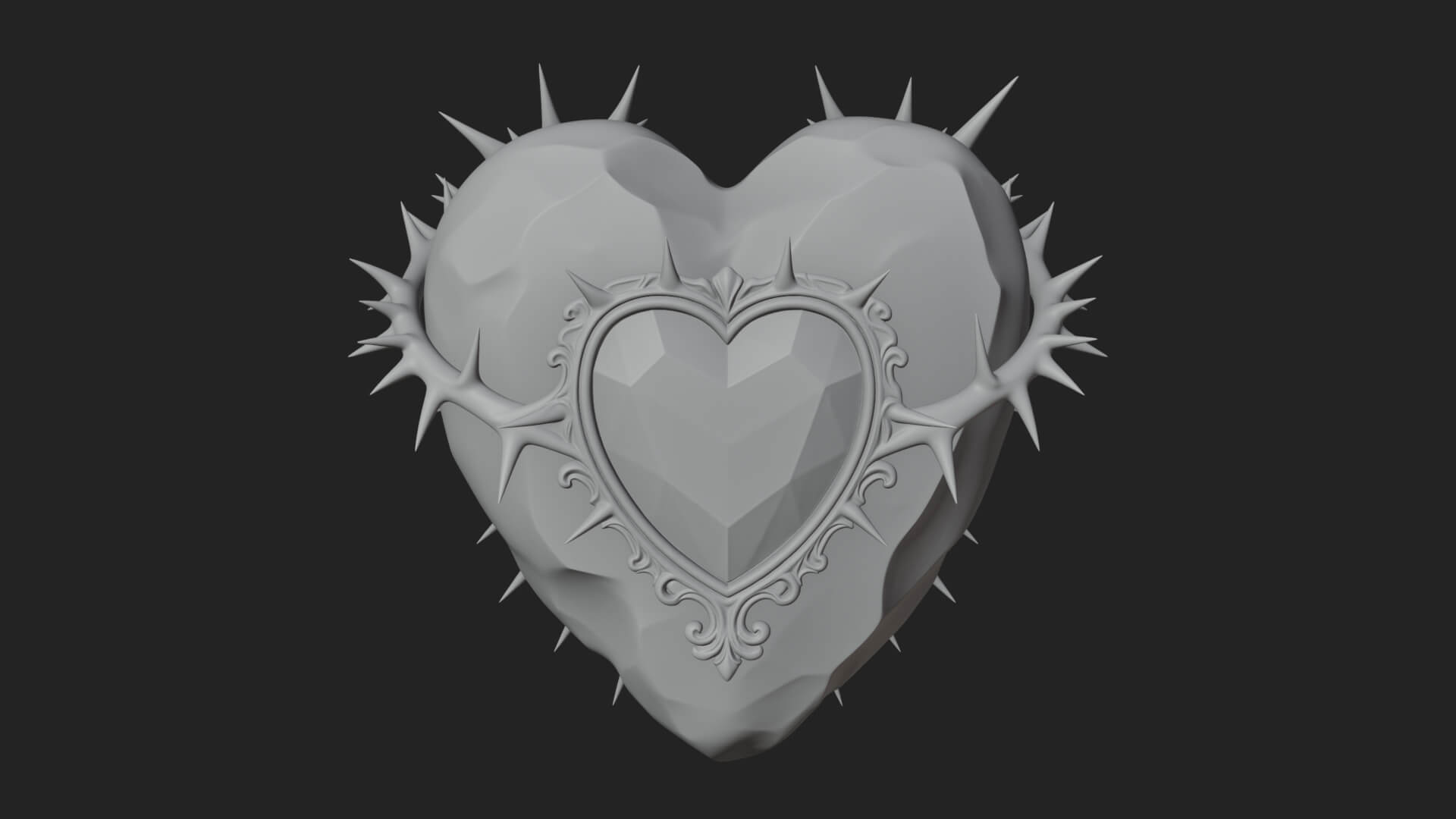 Thorn Spiked Ruby Heart Ornament Design 2 3D Print Model 3D Model