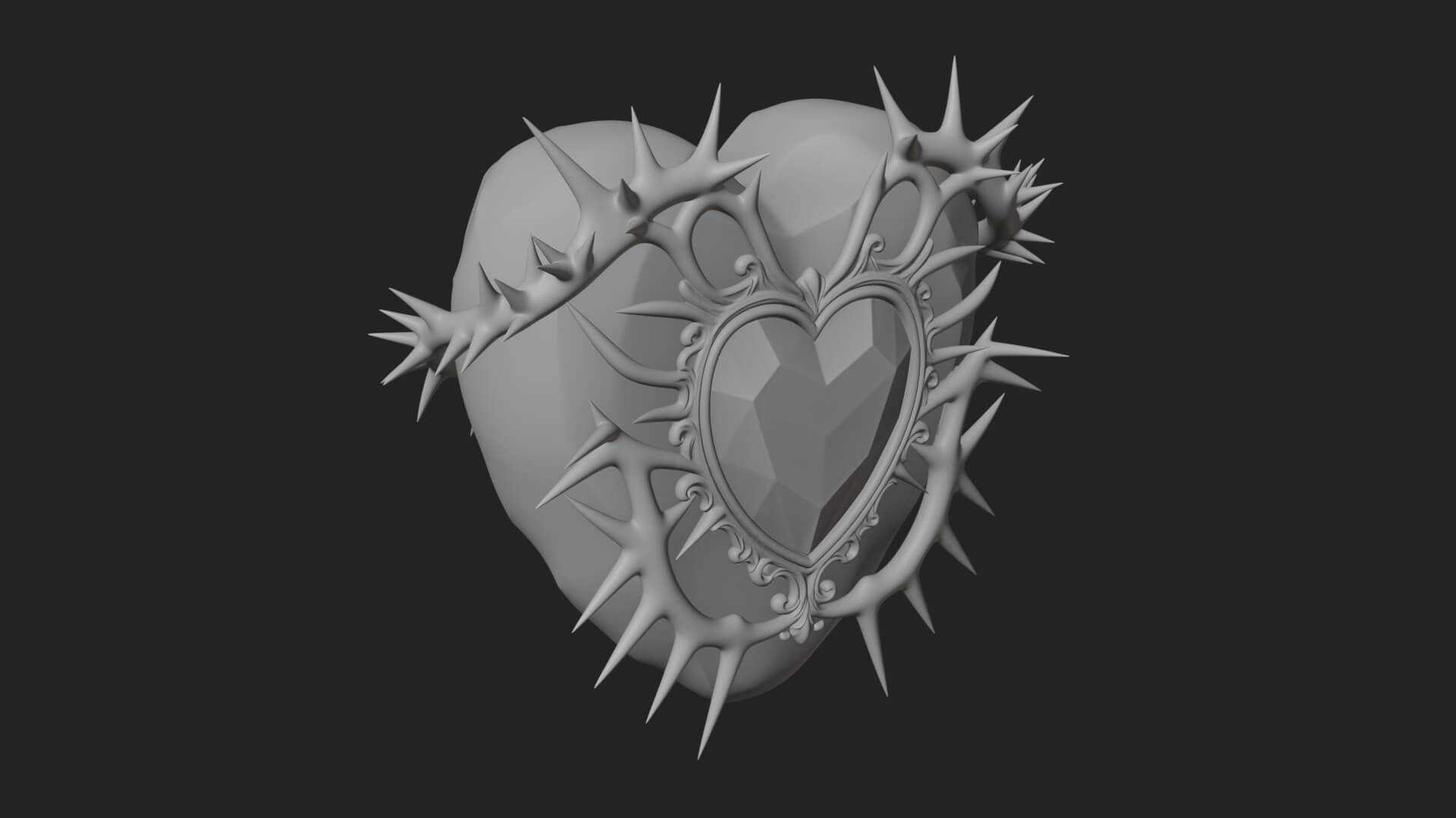 Thorn Spiked Ruby Heart Ornament Design 2 3D Print Model 3D Model