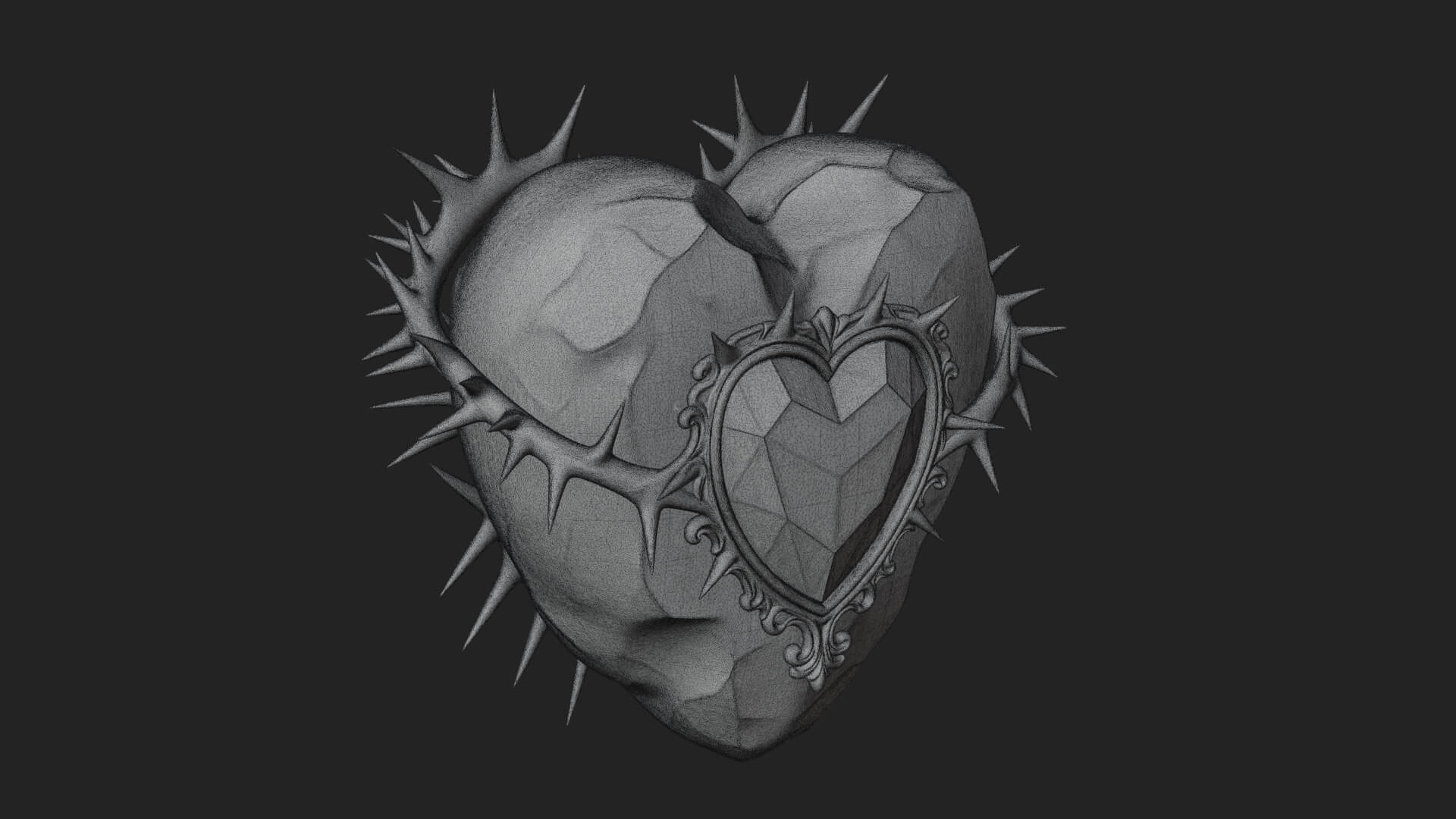 Thorn Spiked Ruby Heart Ornament Design 2 3D Print Model 3D Model